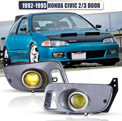 For 1992-1995 Honda Civic 2 Door Fog Lights Yellow Lens Front Bumper Lamps Pair • $52.99