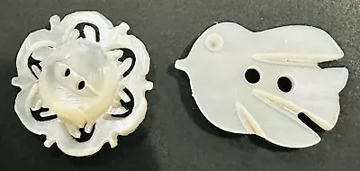 Carved Mother Of Pearl Picture Buttons Of A Bird And A Carved Floral • $4.99