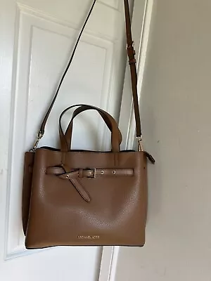 NWT Michael Kors Emilia Brown Pebble Leather Convertible Satchel Purse Bag Tote • $149