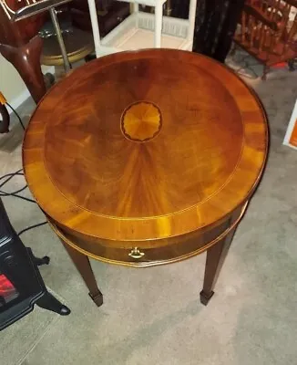 Mid-Century Flame Mahogany Oval Gueridon Table With Pull-Out Tray • $575