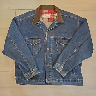 Vintage MARLBORO COUNTRY STORE Mens Leather Collar Denim Jean Jacket Sz XL USA • $24.99