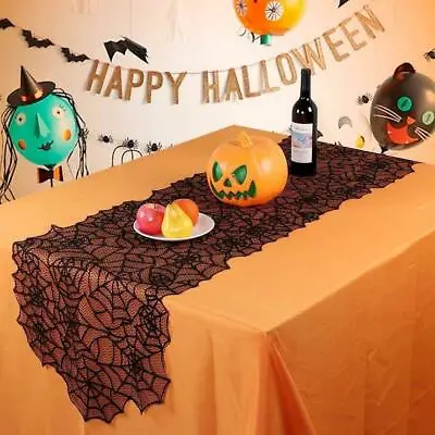 US Lace SPIDER WEB 20  X 80  Table Runner Mantle Scarf - Halloween Decor • $8.31