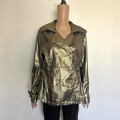 Vtg Wet Seal Gold Coated Denim Trench Jacket Size L • $22