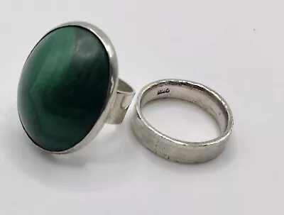 Large Silver Malachite Ring & Silver Band. Size I. & N 1/2. • $55.95