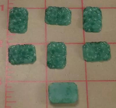 4 Vintage SM Czech Glass Rectangle Green Mottled Jade Carved Flower Design 18mm • $5