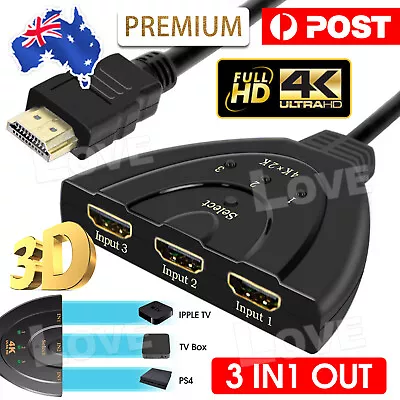 HDMI 4K Switch 3 In 1 Out Switcher Selector Splitter Hub For 1080p HDTV • $7.65