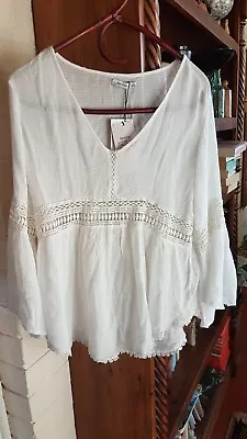 $15 • Buy  Bershka Ladies Lovely Hippy Boho Festival Top White Cotton Longsleeve Size S-m 