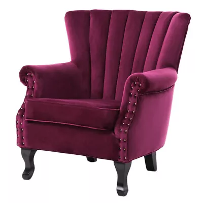 Velvet Chesterfield Chair Queen Anne Wing Back Armchair Fireside Lounge Sofa • £169.95