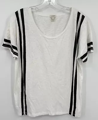 J Crew T Shirt Womens Large Striped Nautical Casual Resort Beach White Knit • $14.99