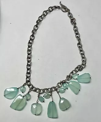 Chan Luu Sterling Silver Green Fluorite Gems Stones Necklace Chain Statement • £61.09