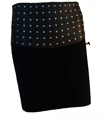 NWT EDUN Black Mini Pencil Skirt Wool/Cashmere Leatheret/Studs Zipp Sz S/P US • £43.37