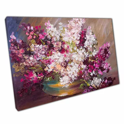 Pink Lilac White Bouquet Of Florals Oil Painting Picture For Home Office Decor • £14.02