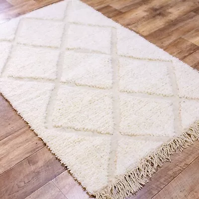 3x5 Rug White Morrocan Beni Ourain Rug Handmade Berber Vintage Wool Area Rug • $239