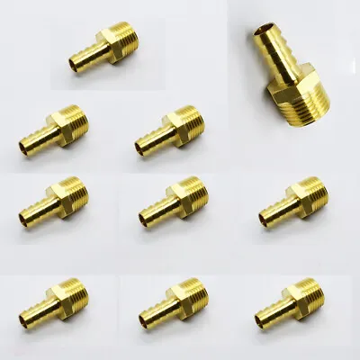 10x 1/2  Hose Barb X 1/2  Male NPT Brass Adapter Threaded Fitting Fuel/Air • $16.98