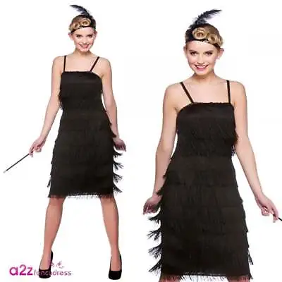 Adult Black Flapper Dress 1920's Great Gatsby Charleston Fancy Dress UK 6-24 • £13.95