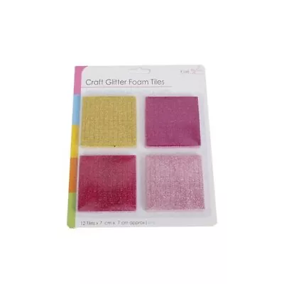 Kids Children's Craft Card Making Glitter Foam Tiles Pink Purple Fushia & Yellow • £2.19