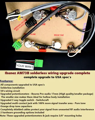 Ibanez AM73B  Solderless Wiring Harness - All Components Upgraded To USA Spec's • $149