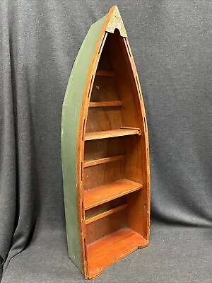 Vintage 27” Row Boat Shaped Canoe Wall Shelf Nautical Cabin Cottage Lake House • $27