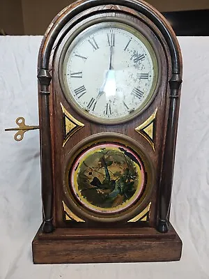 1875 Seth Thomas  8 Day Round Top Shelf Clock Working Humming Bird Reverse  • $193.60