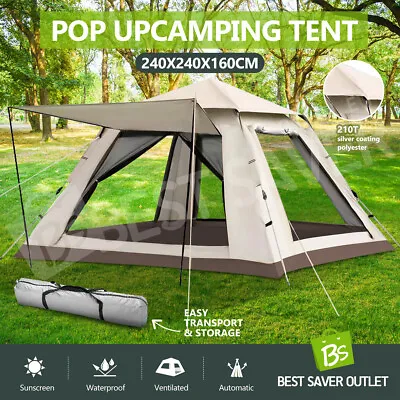 $99.75 • Buy 4 Person Camping Tent Pop Up Tents Instant Beach Sun Shade Shelter Waterproof