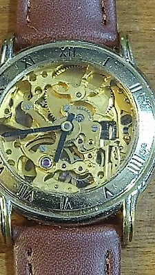 Vgt 1970-80's Miyota Skeletonized 17J Watch Runs Just Serviced N/Leather H • $40