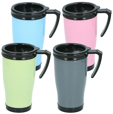 £6.99 • Buy Insulated Double Wall Non Spill Travel Mug With Lid Easy Grip Coffee Tea Hot Cup