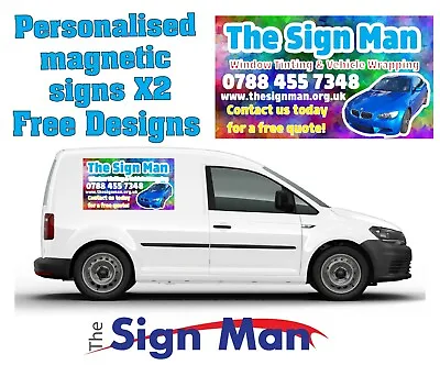 A3 2 X Full Colour Magnetic Sign Car Van Signs Lorry Taxi FREE DESIGN &PP • £17.99