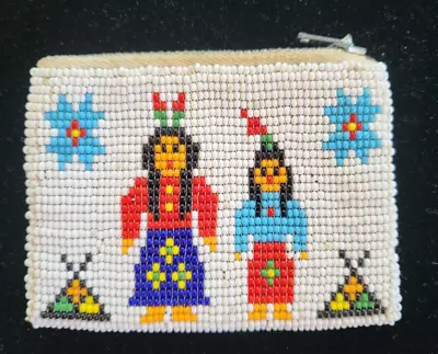 Vintage Beaded (over Leather) Coin Purse W/zipper Closure. Native Amer Design • $2
