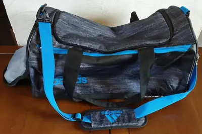 $9.99 • Buy Adidas Gym Bag Duffel Gray Blue Shoe Pocket 5 Compartment HydroShield FLAWED ZIP