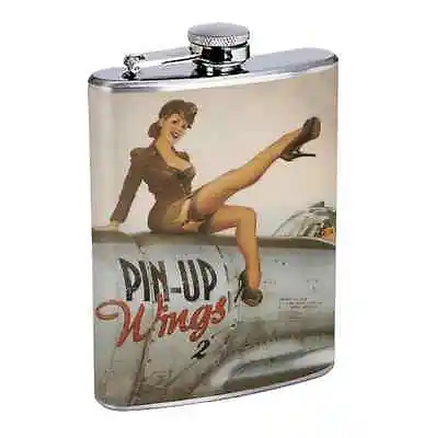 Pin Up Wings Sexy Girl WWII Vintage 8oz Stainless Steel Flask Drinking Whiskey  • $14.95