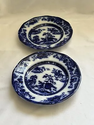 Two Charles Meigh Hong Kong Flow Blue Transferware 8 1/8” Plates C 1840-1850s • $120