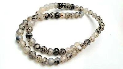 £4.29 • Buy Natural Dragon Vines Agate Beads Round Black Clear Strand 38 Cm Ø 6 Mm