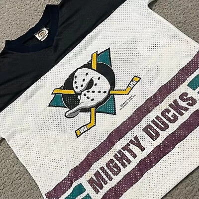 Mighty Ducks Jersey Boys L 14/16 White NHL Team Glasgow USA Made Vintage Shirt • $19.99