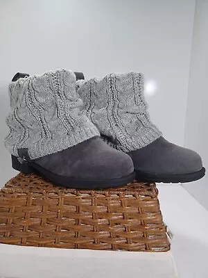 NEW Muk Luks Boots Gray W/Flannel Trim Lining And  Leg Warmer  Design Size 7 • $27