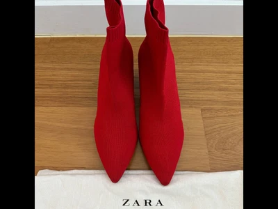 $30 • Buy Zara Women's Red Sock Boots | Size 39 | US 9 | 