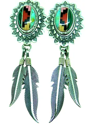 Carolyn Pollack QT Quoc Multi-stone Inlay Sterling Feather Dangle Earrings • $47.99