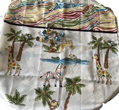 Shower Curtain Monkeys Lions Elephants And Zebras Animal Hangers Included 70 In • $19.99