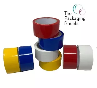 Coloured Strong Packaging Parcel Packing Tape 48mm X 66m Red Blue White Yellow • £41.02