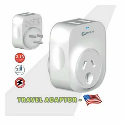 $54.95 • Buy Travel Adapter 2 USB Outlets Power Socket To Plug Australia To USA Canada