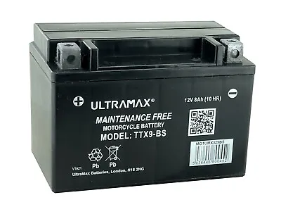 Ultramax Bike Motorcycle Battery Maintenace Free TTX9-BS AGM Dry 12v 9Ah AS YTX9 • £23.99