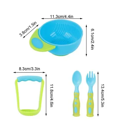 (Blue And Green Mixed Color)4pcs Baby Food Masher Special Design Bowl Spoons^ • £8.94