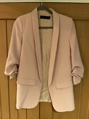 $9.75 • Buy Zara Woman Blazer Jacket Ruched Sleeves Size XS Light Pink Blush
