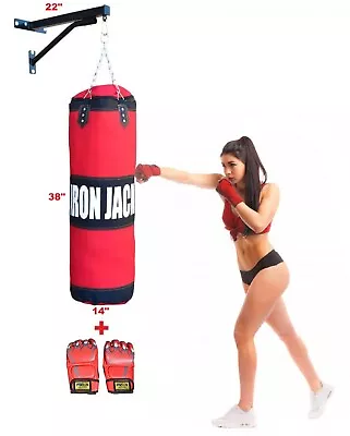 4Ft Martial Art MMA KickBoxing UFC Punch Bag W Wall Bracket Chains & Gloves SET • $48.50