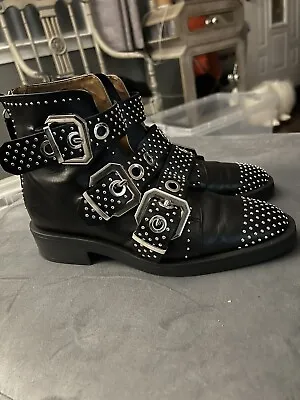 $40.99 • Buy Zara Women’s Studded Low Heel Buckle Leather Ankle Boots Size 8 Black