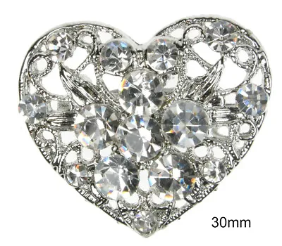 Brooch Silver Love Heart Wedding Diamante  Pin Bridal Bouquet Shoe Cake Newuk • £2.99