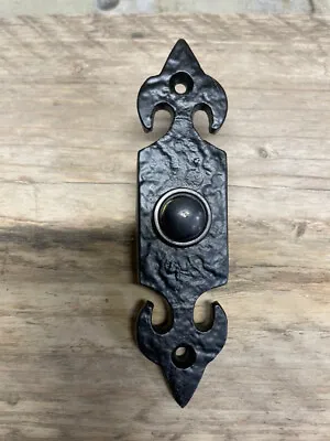 Door Bell Push Tudor Antique Black Fleur De Lys Lis Cast Wrought Iron • £6.99