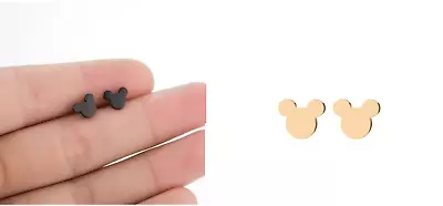 Unisex Titanium Tiny Punk Disney Mickey Mouse Black/Gold/Silver Stud Earrings • $9.99