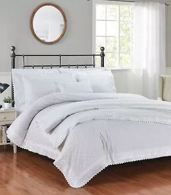 Broderie Anglaise Lace Trim Embroidered Percale Duvet Cover Bedding Set White • £37.95