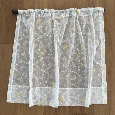 Vintage 70s 80s Sheer Voile Butterfly Curtain Panels 40”x30” • $14.40