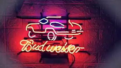 Budweiser Racing Car Neon Sign Light Home Room Wall Hanging Visual Art 17 X14  • $125